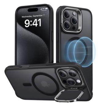 ESR HYBRID HALOLOCK szilikon telefonvédő (ütésállóság, légpárnás sarok, kitámasztó, MagSafe, matt) FEKETE Apple iPhone 16 Pro Max kép