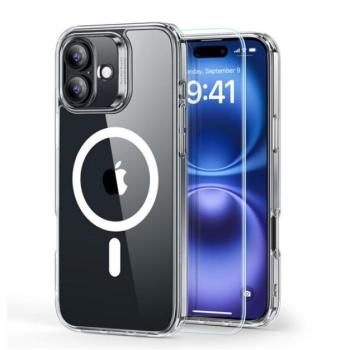 ESR HYBRID HALOLOCK szilikon telefonvédő (ütésállóság, légpárnás sarok, MagSafe + képernyővédő üveg) ÁTLÁTSZÓ Apple iPhone 16 Plus kép