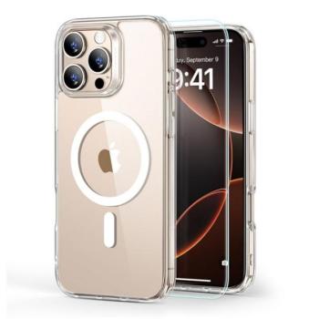 ESR HYBRID HALOLOCK szilikon telefonvédő (ütésállóság, légpárnás sarok, MagSafe + képernyővédő üveg) ÁTLÁTSZÓ Apple iPhone 16 Pro Max kép
