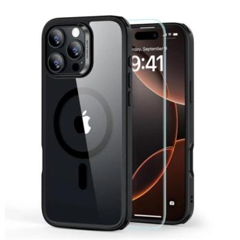 ESR HYBRID HALOLOCK szilikon telefonvédő (ütésállóság, légpárnás sarok, MagSafe + képernyővédő üveg) ÁTLÁTSZÓ/FEKETE Apple iPhone 16 Pro Max kép