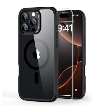 ESR HYBRID HALOLOCK szilikon telefonvédő (ütésállóság, légpárnás sarok, MagSafe + képernyővédő üveg) ÁTLÁTSZÓ/FEKETE Apple iPhone 16 Pro kép