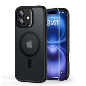 ESR HYBRID HALOLOCK szilikon telefonvédő (ütésállóság, légpárnás sarok, MagSafe + képernyővédő üveg) FEKETE Apple iPhone 16 kép