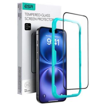 ESR képernyővédő üveg (2.5D, 0.33mm, 9H + segédkeret) FEKETE Apple iPhone 16 Plus kép