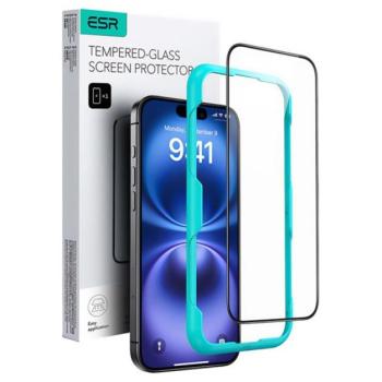 ESR képernyővédő üveg (2.5D, 0.33mm, 9H + segédkeret) FEKETE Apple iPhone 16 kép