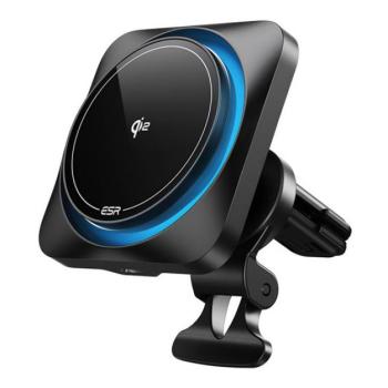 ESR QI2 autós tartó (műszerfalra, szellőzőre, mágneses, LED jelzés, 15W, wireless, gyorstöltő) FEKETE kép