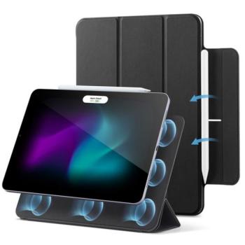 ESR REBOUND MAGNET tok álló, bőr hatású (aktív FLIP, mágneses, TRIFOLD, asztali tartó, ceruza tartó) FEKETE Apple IPAD Pro 13 (2024) kép