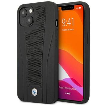 Etui BMW BMHCP13MRPSLK iPhone 13 6.1&quot; fekete keménytok bőr dombornyomott vonalakkal kép