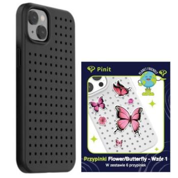 Etui Pinit Dinamikus + Virág / Pillangó Pin iPhone 14 Plus / 15 Plus 6.7&quot; fekete minta 1 tok kép