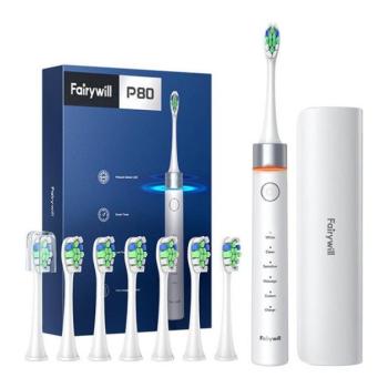 FairyWill FW-P80 szónikus elektromos fogkefe fejkészlettel és tokkal, fehér kép