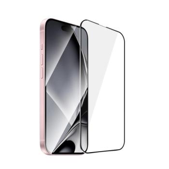 Fémszegélyes edzett üveg fekete szegéllyel iPhone 15 Plus kép