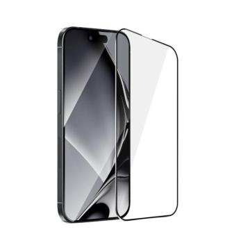 Fémszegélyes edzett üveg fekete szegéllyel iPhone 15 Pro Max kép