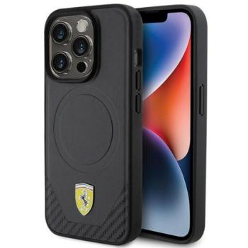 Ferrari Carbon Metal Logo iPhone 15 Pro MagSafe kompatibilis kemény hátlap tok, fekete FEHMP15LPTEK kép