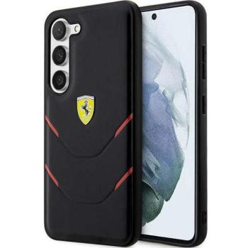 Ferrari FEHCS23MPBAK Samsung Galaxy S23+ S916 fekete keménytok forró bélyegző vonalak kép