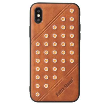 FIERRE SHANN műanyag telefonvédő (bőr hatású hátlap, szegecses) BARNA Apple iPhone XS 5.8, Apple iPhone X 5.8 kép