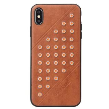 FIERRE SHANN műanyag telefonvédő (bőr hatású hátlap, szegecses) BARNA Apple iPhone XS Max 6.5 kép