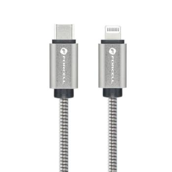 FORCELL F-ENERGY C238 USB-C-Lightning adatkábel, PD, 3A, 27W, 1m, ezüst kép