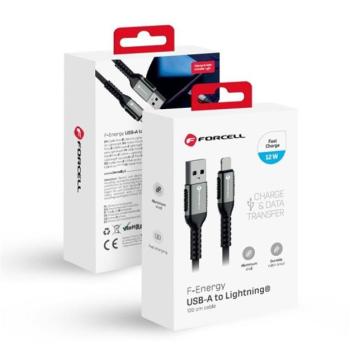 Forcell F-Energy C257 USB A-Lightning töltő / adatkábel, 2,4A, 12W, 1,2m, fekete kép