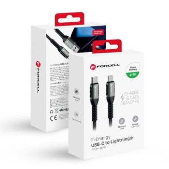 Forcell F-Energy C259 USB-C-Lightning töltő / adatkábel, PD 3A, 27W, 1,2m, fekete kép