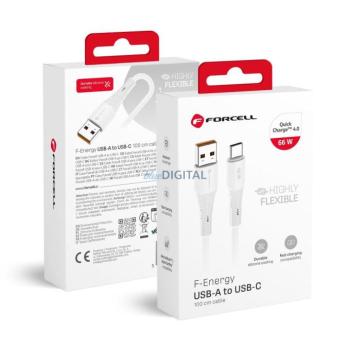 FORCELL F-ENERGY C342 kábel USB-A Type-C QC4.0 3A 66W szilikon 1 m fehér kép