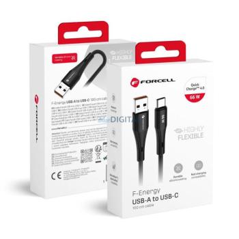 FORCELL F-ENERGY C342 kábel USB-A Type-C QC4.0 3A 66W szilikon 1 m fekete kép