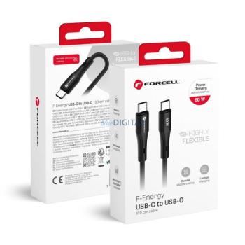 FORCELL F-ENERGY C344 kábel Type-C Type-C QC4.0 PD 3A 60W szilikon 1 m fekete kép