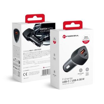 FORCELL F-ENERGY CC50-1A1C autós töltő USB-C + USB-A PD QC3.0, 3A, 38W, carbon fekete kép