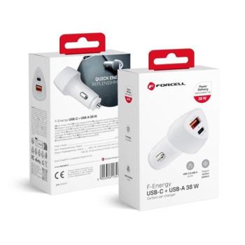 FORCELL F-ENERGY CC50-1A1C autós töltő USB-C + USB-A, PD QC3.0, 3A, 38W, fehér kép
