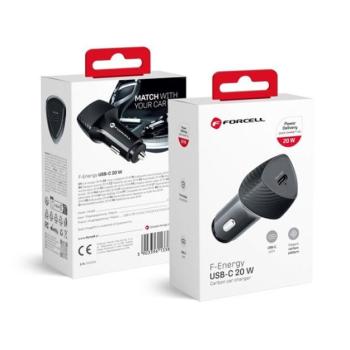 FORCELL F-ENERGY CC50-1C USB-C autós töltő, PD, 3A, 20W, carbon fekete kép