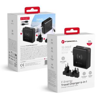 Forcell F-Energy E856 multifunkcionális wireless töltő / powerbank, USB-A-USB-C, 45W, 15000mAh, fekete kép
