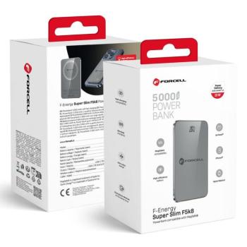 Forcell F-Energy F5K8 MagSafe kompatibilis powerbank / külső akkumulátor, 15W, 5000mAh, QC4.0, ezüst / szürke kép