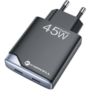 Forcell F-Energy GaN III B245201(2C) 2xUSB-C töltő adapter, PD, QC4.0, 3A, 45W, fekete kép