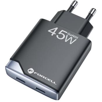 Forcell F-Energy GaN III B245201(2C) 2xUSB-C + USB-A töltő adapter, PD, QC4.0, 3A, 45W, fekete kép