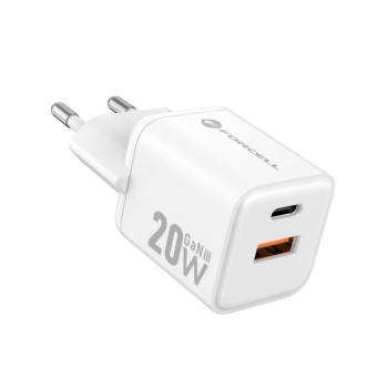 Forcell F-Energy Mini GaN III VT-35A USB-C + USB-A töltő adapter, PD, QC4.0, 20W, fehér kép