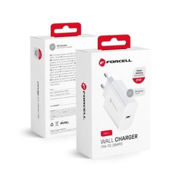 Forcell F-Energy TFK-TC-25WPD USB-C töltő adapter, PD, QC4.0, 3A, 25W, fehér kép