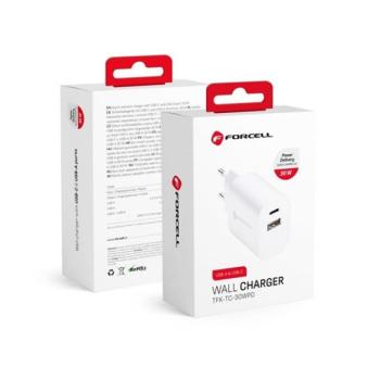 Forcell F-Energy TFK-TC-30WPD USB-C + USB-A töltő adapter, PD, QC4.0, 3A, 30W, fehér kép