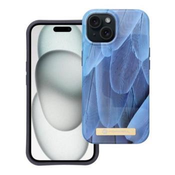 Forcell F-Protect Mirage Apple iPhone 15 Magsafe kompatibilis hátlap tok, madártoll minta, kék kép