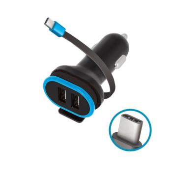 Forever CC-02 autós töltő 2x USB-A + USB-C kábellel 0,2m 3A - fekete kép