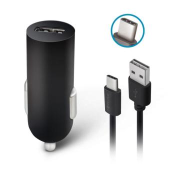 Forever M02 autós töltő 2xUSB-A csatlakozással + USB-C kábel 2A - fekete kép