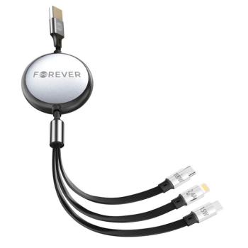 Forever USB-A - Type-C/Lightning kábel 100W 1.2m - fekete kép