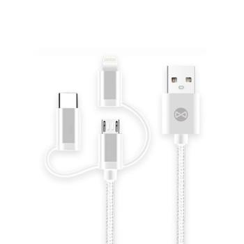 Forever USB-A - Type-C/Lightning/micro USB kábel 1.5A 1m - fehér kép
