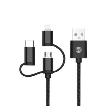 Forever USB-A - Type-C/Lightning/micro USB kábel 1.5A 1m - fekete kép