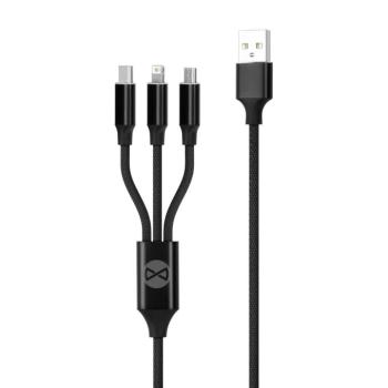 Forever USB-A - Type-C/Lightning/micro USB kábel 2A 1.2m - fekete kép