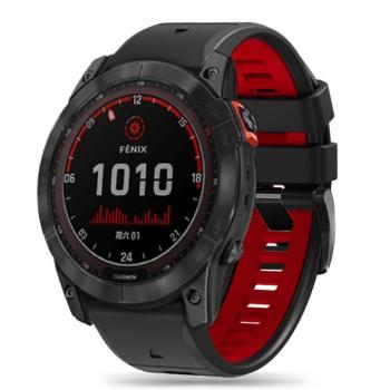 Garmin Fenix 3 / 3 HR / 5X / 5X Plus / 6X / 6X Pro / 7X, szilikon pótszíj, állítható, kétszínű, TP IconBand Pro, fekete/piros kép