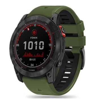 Garmin Fenix 3 / 3 HR / 5X / 5X Plus / 6X / 6X Pro / 7X, szilikon pótszíj, állítható, kétszínű, TP IconBand Pro, sötétzöld/fekete kép