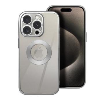 Glam Apple iPhone 15 Pro Max szilikon tok kameravédő-lencsével, ezüst kép