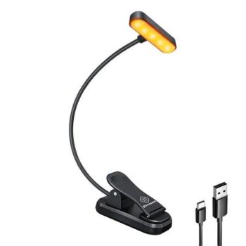 Glocusent ET-Head vezeték nélküli könyvre csíptethető olvasó lámpa USB-C csatlakozóval, 650mAh, fekete kép