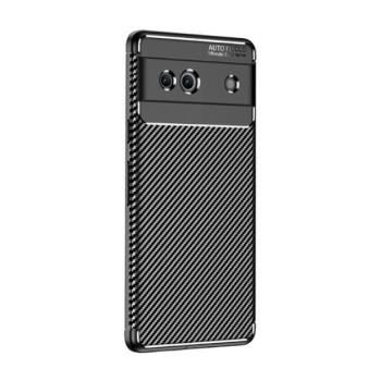 Google Pixel 7a, Szilikon tok, közepesen ütésálló, légpárnás sarok, karbon minta, fekete kép