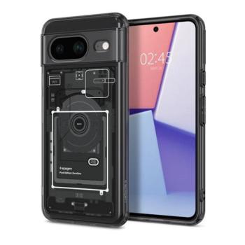 Google Pixel 8, Műanyag hátlap védőtok + szilikon keret, Telefon belső minta, Spigen Ultra Hybrid Zero One, átlátszó/füst kép