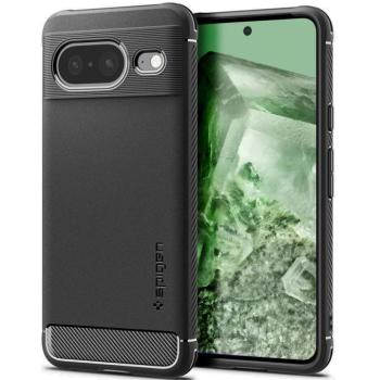 Google Pixel 8, Szilikon tok, Spigen Rugged Armor, karbon minta, fekete kép