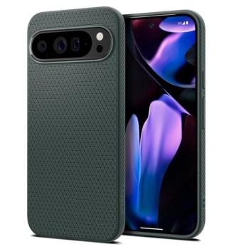 Google Pixel 9 Pro XL, Szilikon tok, Spigen Liquid Air, háromszög minta, sötétzöld kép